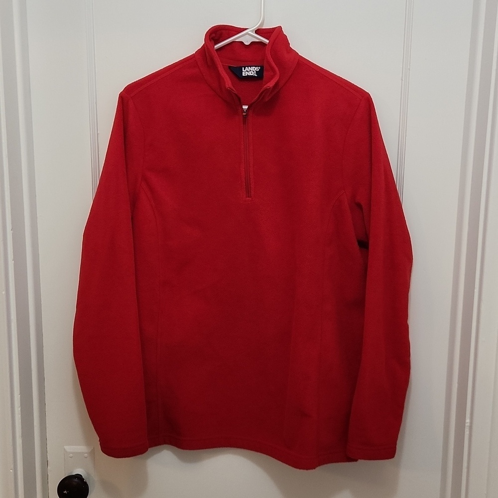 Lands End Red Women's Quarter Zip Fleece Top Size Large